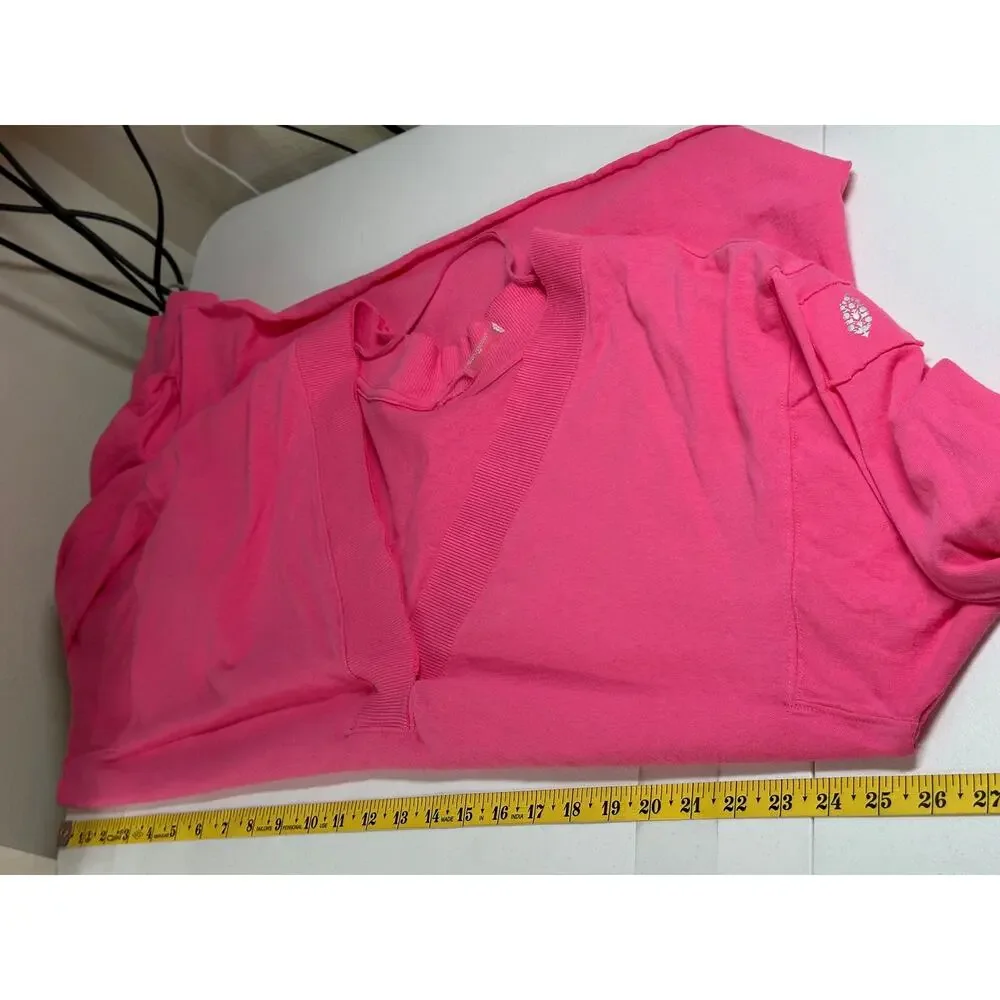 Free People Top Women Medium Pink Tunic V-Neck Oversized Long Sleeve 100% Cotton
